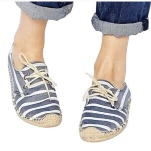 Soludos Blue White Stripe Original Classic Espadrilles Lace Tie Up Size 9